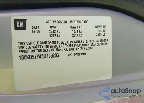 2006 Cadillac Dts Standard z USA, uszkodzony, nr VIN 1G6KD57Y46U109233